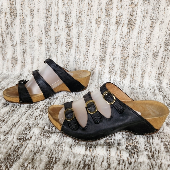 Dansko "Tarin" Leather Strappy Wedge Sandal Black | Women's Size 40 EU 9.5 10 US - Picture 7 of 12
